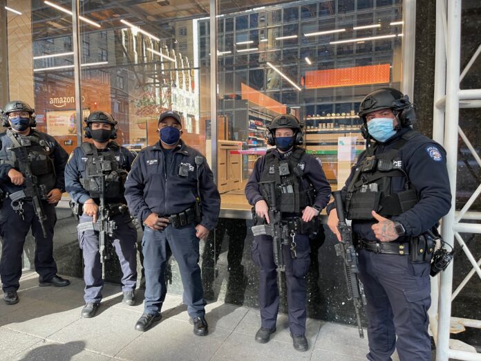 New York City Police Officers Armed and Masked During Coronavirus and Civil Unrest in 2020