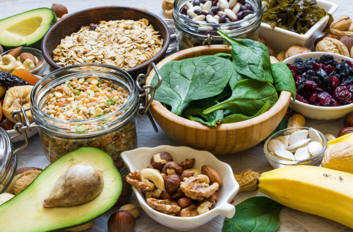 Products rich of potassium and magnesium. Bananas, spinach, nuts, grains, dried fruits, beans and avocado. healthy food