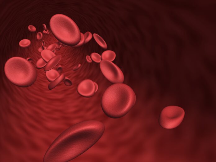 A 3D render of Red blood cells in a Vein