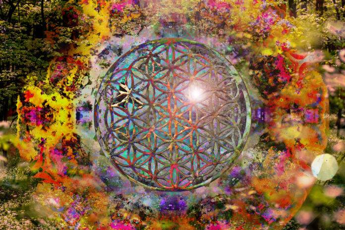 Fondo espiritual abstracto con geometría sagrada