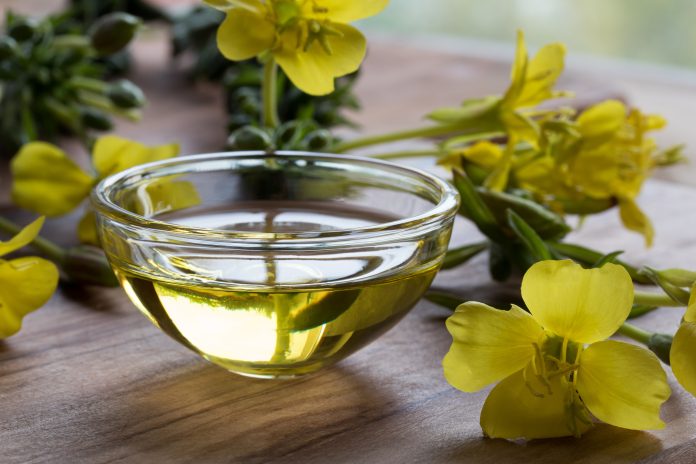Evening primrose oil in a glass bowl