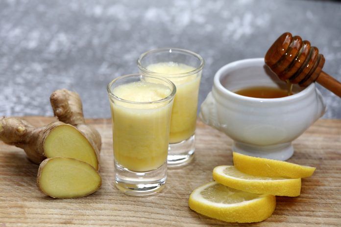 Ginger drink, juice or shot with healthy ingredients.
